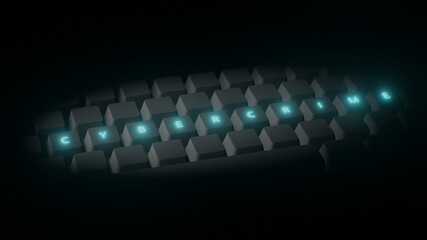 Cybercrime concept 3d illustration. Keyboard with glowing keys with cybercrime text.