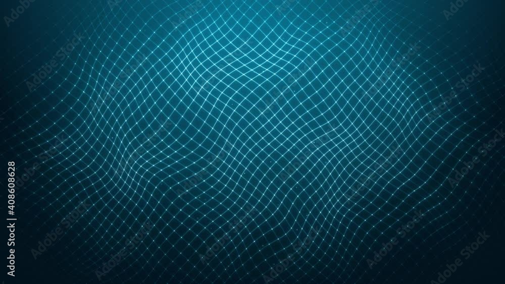 Poster abstract glowing mesh waving fx with lens background loop/ 4k animation of an abstract fractal backg