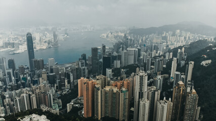 Fototapeta na wymiar View of Hong Kong and Victoria harbour from Victoria peak.