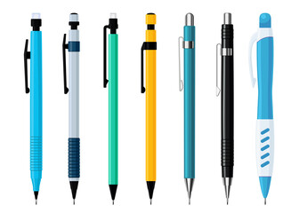 Mechanical pencils set of various designs. Vector illustration