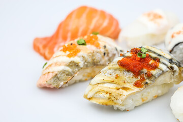 Nigiri Sushi set on a white background