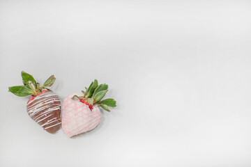 Strawberry Covered Chocolate on White Fabric Background