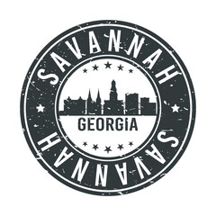 Savannah Georgia Skyline. Round Postmark Icon City Design. Vector Landmark Travel.