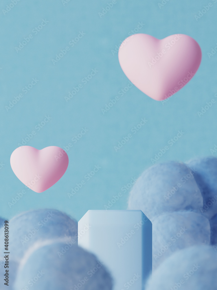 Poster minimal mockup background for product presentation. blue podium with cloud on blue background. clipp