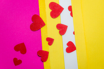 red little hearts coming out from envelope isolated on pink background with copy space, loveletter concept
