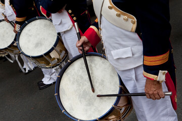 Drum players in a marching band
