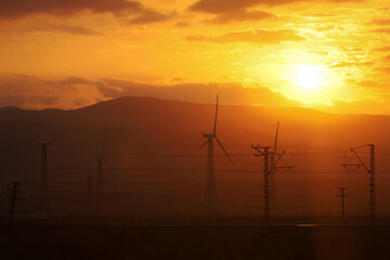 Wind generators at sunset.