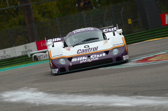 Imola Classic 26 October 2018: Jaguar Le Mans Prototype XJR11 Year 1989 Silk Cut Livery, driven by Yvan VERCOUTERE and Alex MUELLER during practice at Imola Circuit in Italy.