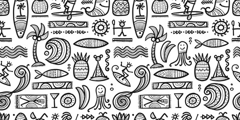 Tropical Lifestyle background. Tribal elements. Seamless Pattern for your design