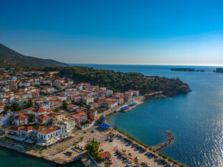 Fototapeta na wymiar Aerial view of the beautiful seaside city of Pilos located in western Messenia, Greece