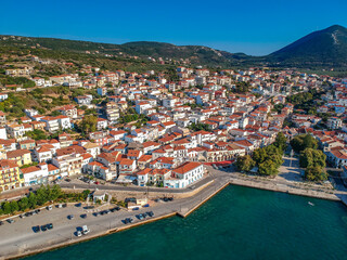 Fototapeta na wymiar Aerial view of the beautiful seaside city of Pilos located in western Messenia, Greece
