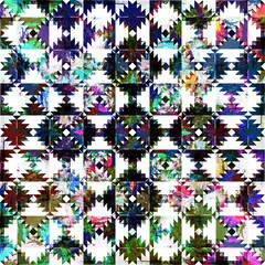 Geometric Circular kilim ikat pattern with grunge texture 