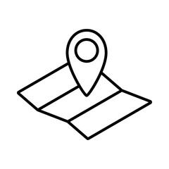 Map with map pin line icon on white background, vector illustration