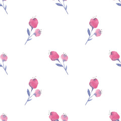 Watercolor pink flowers seamless pattern. Watercolor fabric. Repeat flowers. Use for design invitations, birthdays