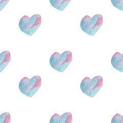 Watercolor blue rose heart seamless pattern. Happy Valentain Day.