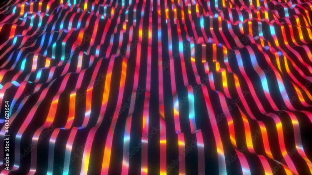Poster computer generated wavy neon lines. 3d rendering stripes backdrop with gradient light