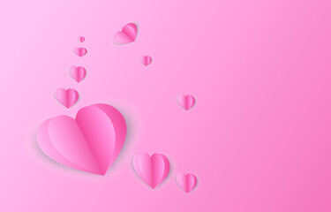 Many pink background with hearts,isolated, shapes with On a blank.
