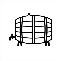 Wine Barrel Icon, Wooden Wine Aging Storage Cylindrical Container