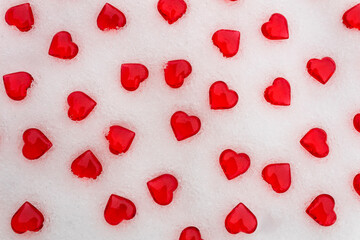 Little red hearts in the snow