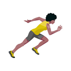 Figure of a running black female sprinter at the start in summer sportswear