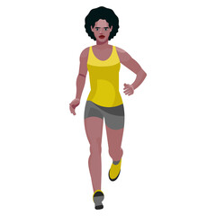 Figure of a brown woman running straight in summer sports clothes
