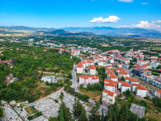 Fototapeta premium Aerial panoramic view over Kozani city, Greece