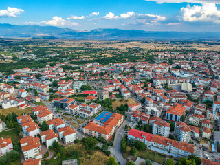 Fototapeta na wymiar Aerial panoramic view over Kozani city, Greece