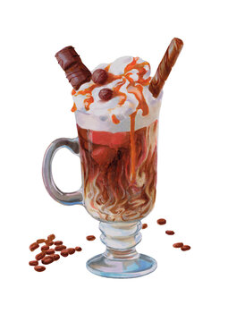 Illustration of a coffee frappe. The images are hand-drawn and isolated on a white background.