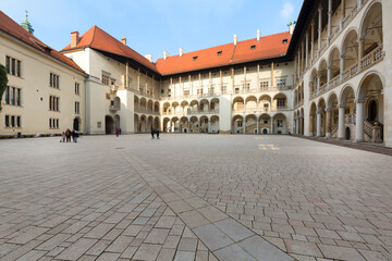 Arcaded courtyard of 13th century Wawel Royal Castle, Krakow, Poland