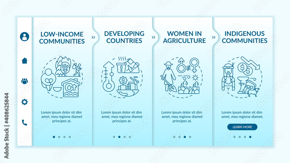 Poster low-income communities onboarding vector template. responsive mobile website with icons. women in ag