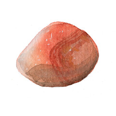 Fototapeta premium Watercolor sea pebble, orange stone. Natural texture with paint splashes. Can be used for print, postcard. Hand drawn raster stock illustration in realism, traditional drawing.