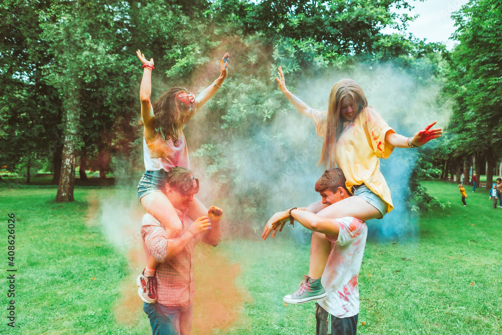 Canvas Prints young happy friends at holi fest