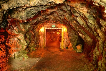 Gold Mine in Złoty Stok in Lower Silesia, underground tunnel - obrazy, fototapety, plakaty