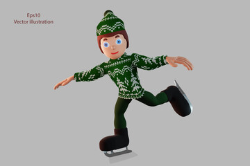 Games in the winter outdoors, a man sledding,isolate on gray background. Vector illustration.