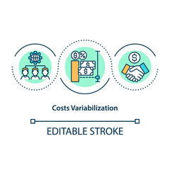 Costs variabilization concept icon. Transformation of fixed costs and charges into variable models. Economics idea thin line illustration. Vector isolated outline RGB color drawing. Editable stroke