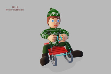Games in the winter outdoors, a man skates, isolate on gray background. Vector illustration.