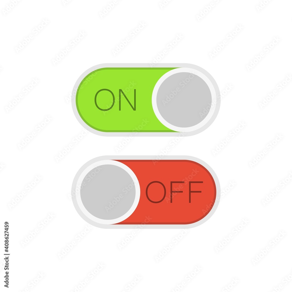 Poster colorful toggle switch button in flat design. template for mobile and web applications. green in on 