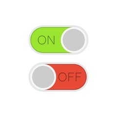 Colorful toggle switch button in flat design. Template for mobile and web applications. Green in on position, red in off.