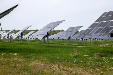 View of modern solar systems near the river Mulde in the district Muldentalkreis between the cities Doebeln and Grimma, Germany Europe