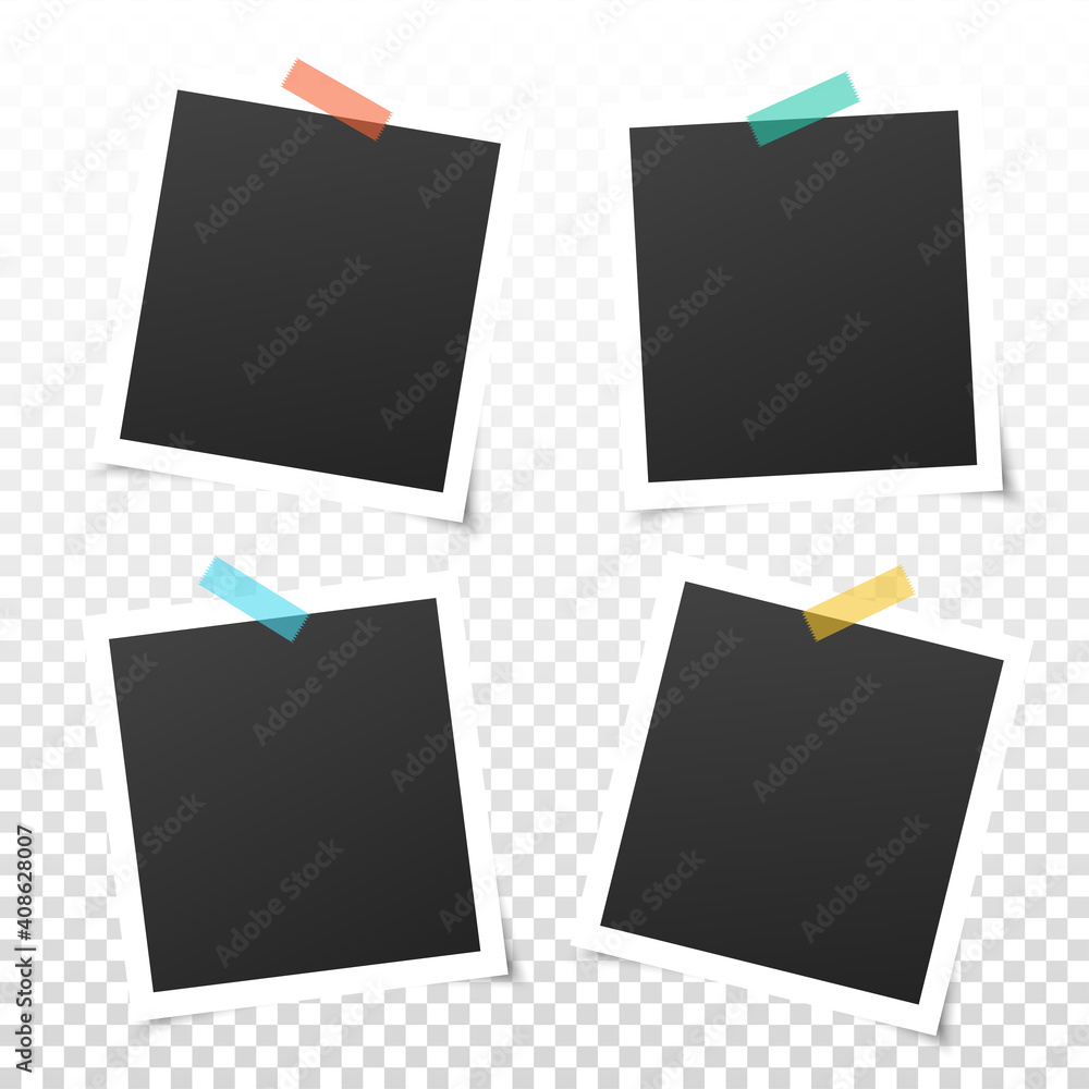 Poster retro photo frames. 4 empty square pictures with white boarders. vintage paper photograph for memory