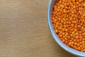 Top view of a bowl with red lentils
