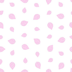 Seamless pattern with pink leaves tender pastel colors. Trendy floral design. Perfect for textile, wrapping paper, fabric, packaging