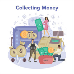 Armored cash truck security concept. Money collecting and transporation