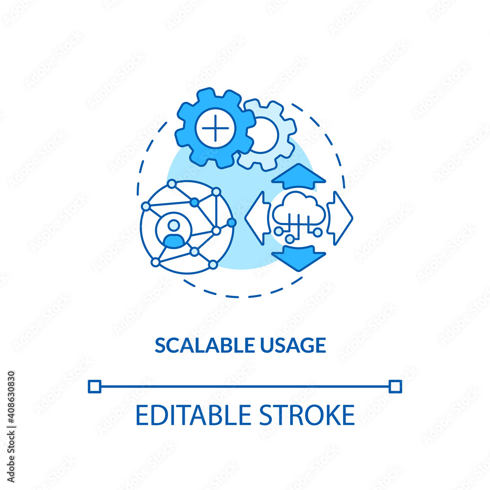 Wall mural scalable usage concept icon. saas argument idea thin line illustration. concurrent accesses. users d