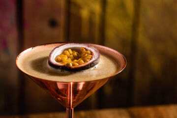 Pornstar martini in a copper cocktail glass