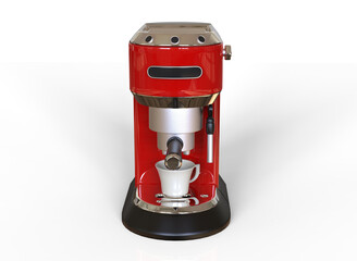 A red espresso coffee machine on white background. 3D render.