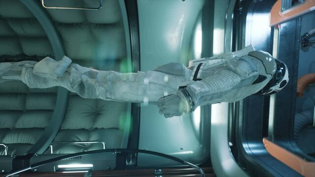The astronaut flies in zero gravity modulo his spacecraft. The animation is for fantastic, the futuristic or space travel backgrounds.