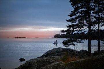 fishing at the sunset