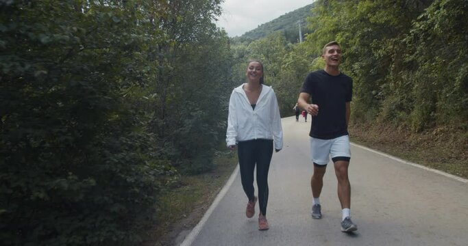 Running on the road in the forest