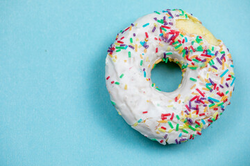freshly baked donuts isolated on blue background